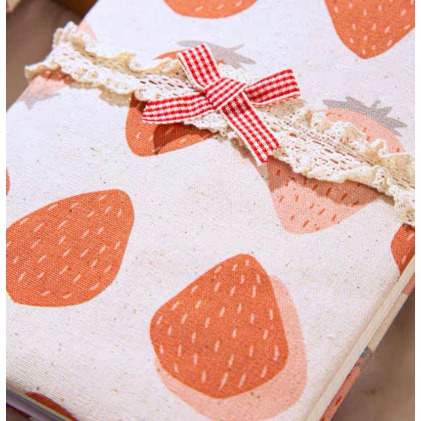 Fabric Hobo Notebooks, Journals, Scrapbook, Strawberry Cotton Fabric Book Sleeves