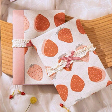 Fabric Hobo Notebooks, Journals, Scrapbook, Strawberry Cotton Fabric Book Sleeves