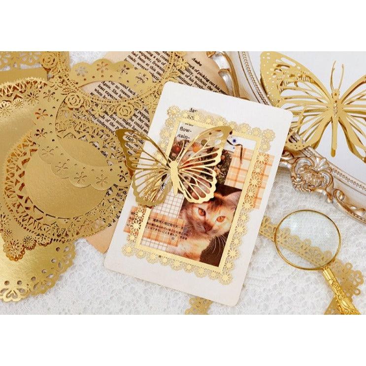 Gold Foil Paper Lace Sets, Hollow Scrapbook Paper, Junk Journal Suppli