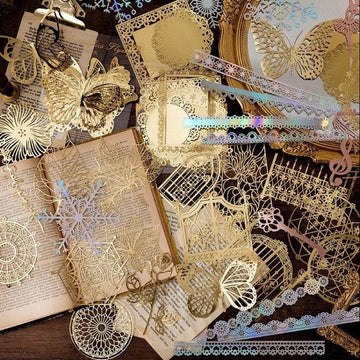 Gold Foil Paper Lace Sets, Hollow Scrapbook Paper, Junk Journal Supplies