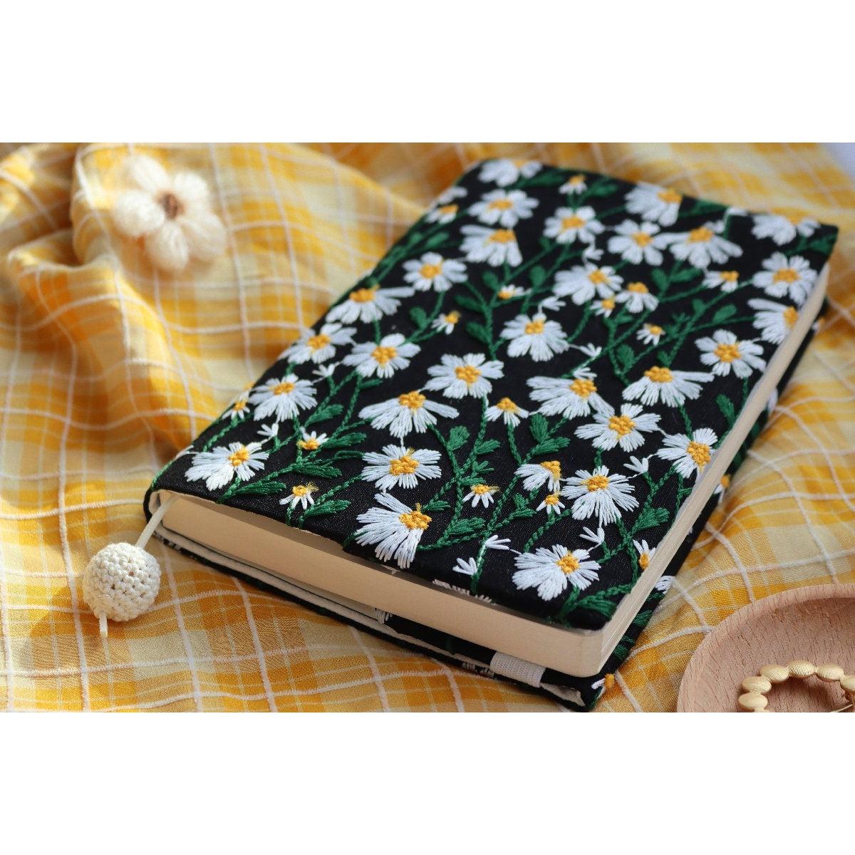 Journals, Scrapbook, Handmade Daisy Embroidery Black Book Sleeves, Covers