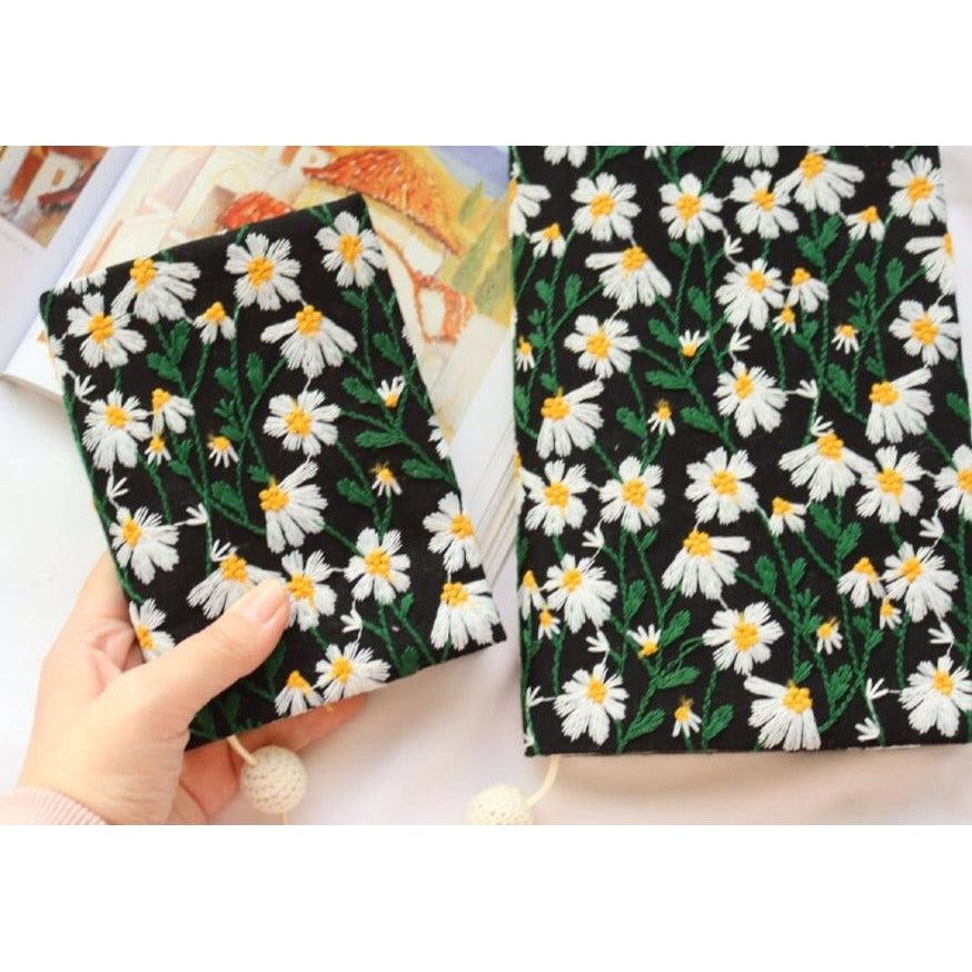 Journals, Scrapbook, Handmade Daisy Embroidery Black Book Sleeves, Covers