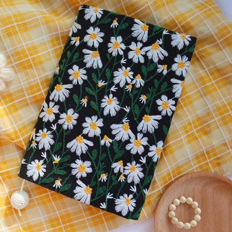 Journals, Scrapbook, Handmade Daisy Embroidery Black Book Sleeves, Covers