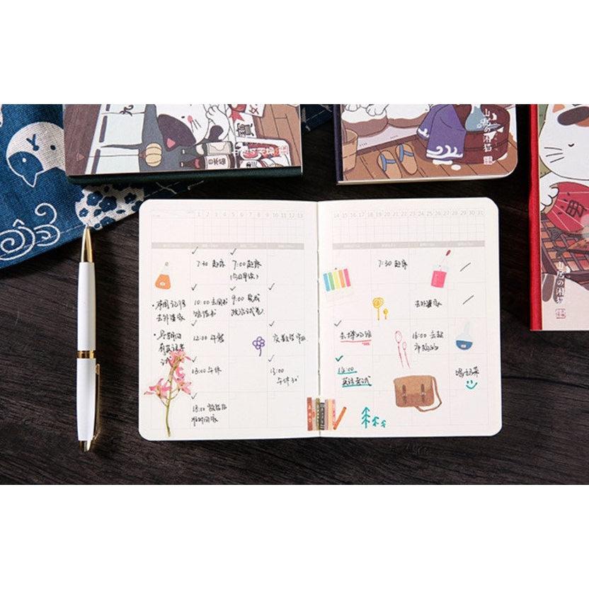 Kawaii Lucky Cat Journals Planners Agenda Study Notebooks, Hard Cover, Japanese Style