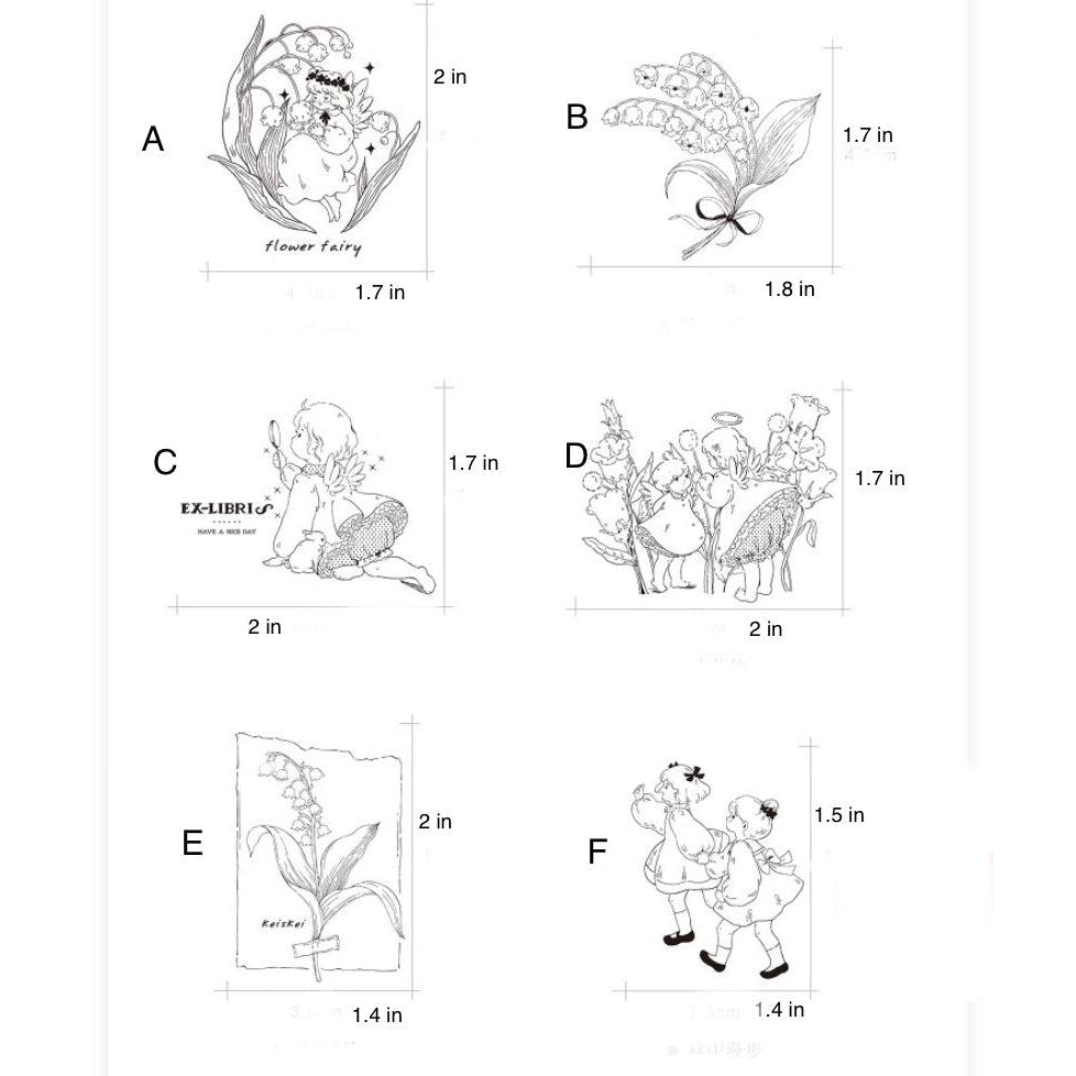 Lily of the Valley & Fairies Wooden Stamps, Angle Stamps Designed by 礼可like Vol.4