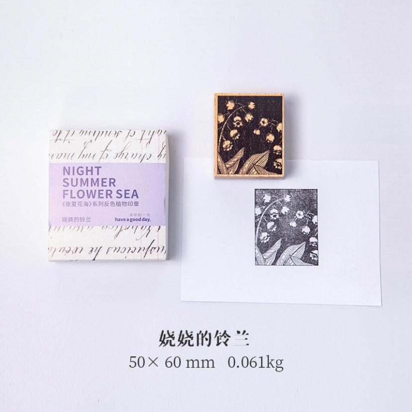 “Night Summer Flower Sea” Series Wooden Stamps, Flowers Stamps, Plants Stamps