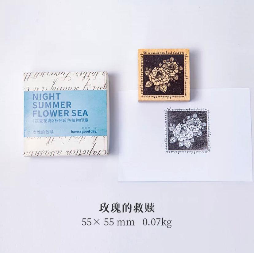 “Night Summer Flower Sea” Series Wooden Stamps, Flowers Stamps, Plants Stamps