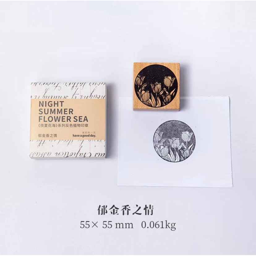 “Night Summer Flower Sea” Series Wooden Stamps, Flowers Stamps, Plants Stamps