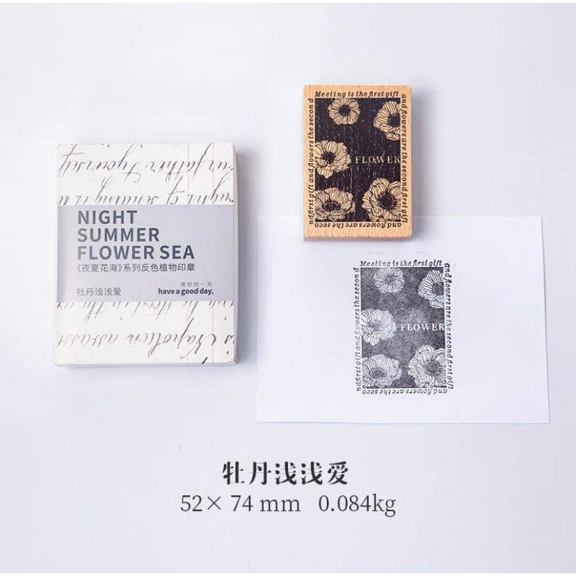 “Night Summer Flower Sea” Series Wooden Stamps, Flowers Stamps, Plants Stamps