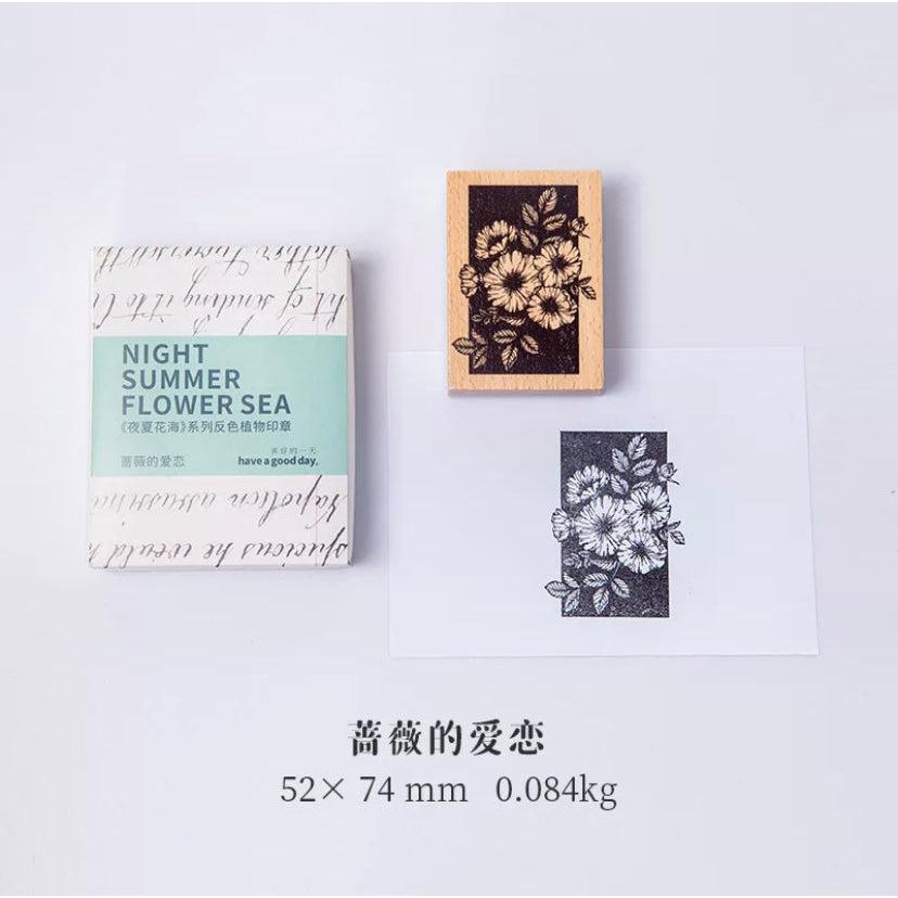 “Night Summer Flower Sea” Series Wooden Stamps, Flowers Stamps, Plants Stamps