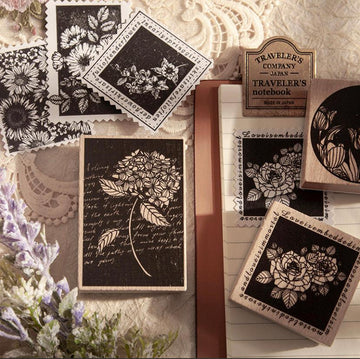 “Night Summer Flower Sea” Series Wooden Stamps,  Flowers Stamps, Plants Stamps