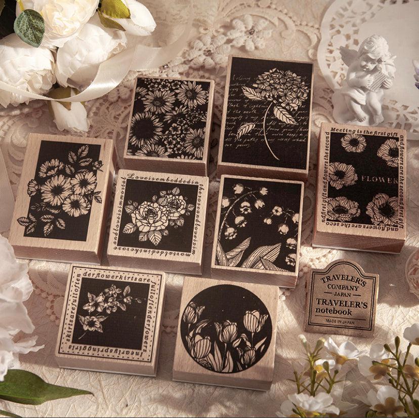 “Night Summer Flower Sea” Series Wooden Stamps, Flowers Stamps, Plants Stamps