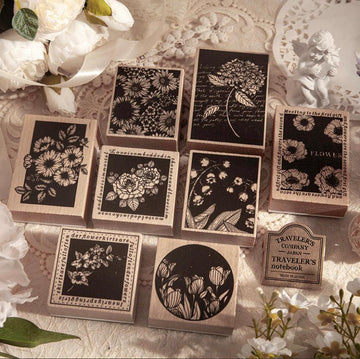 “Night Summer Flower Sea” Series Wooden Stamps,  Flowers Stamps, Plants Stamps