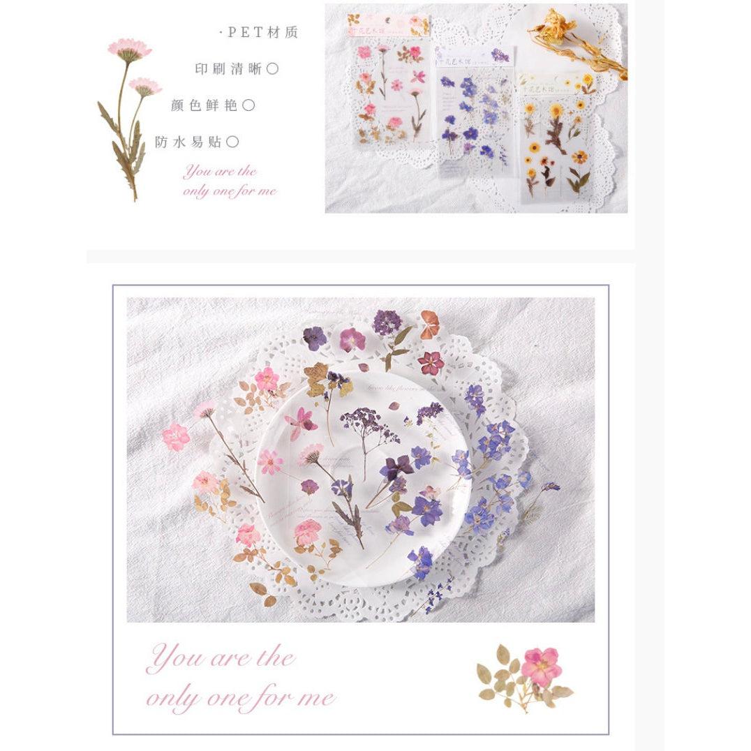 Pressed Flower Stickers Sheet, Dried Flowers Stickers Pack