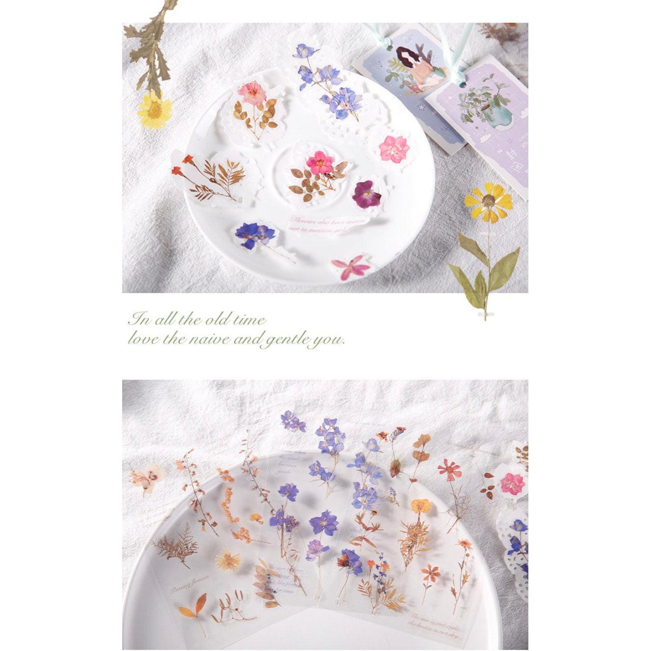 Pressed Flower Stickers Sheet, Dried Flowers Stickers Pack