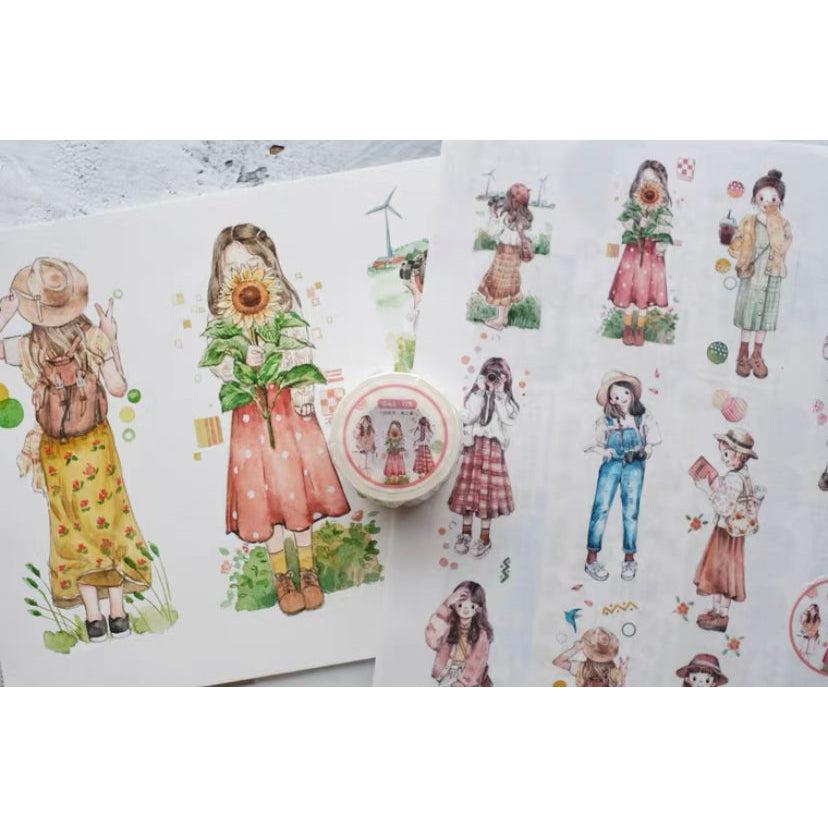 Qiqiyu Vol.1 Girls Tape, Girls Stickers, Traveling Girl Washi Tapes