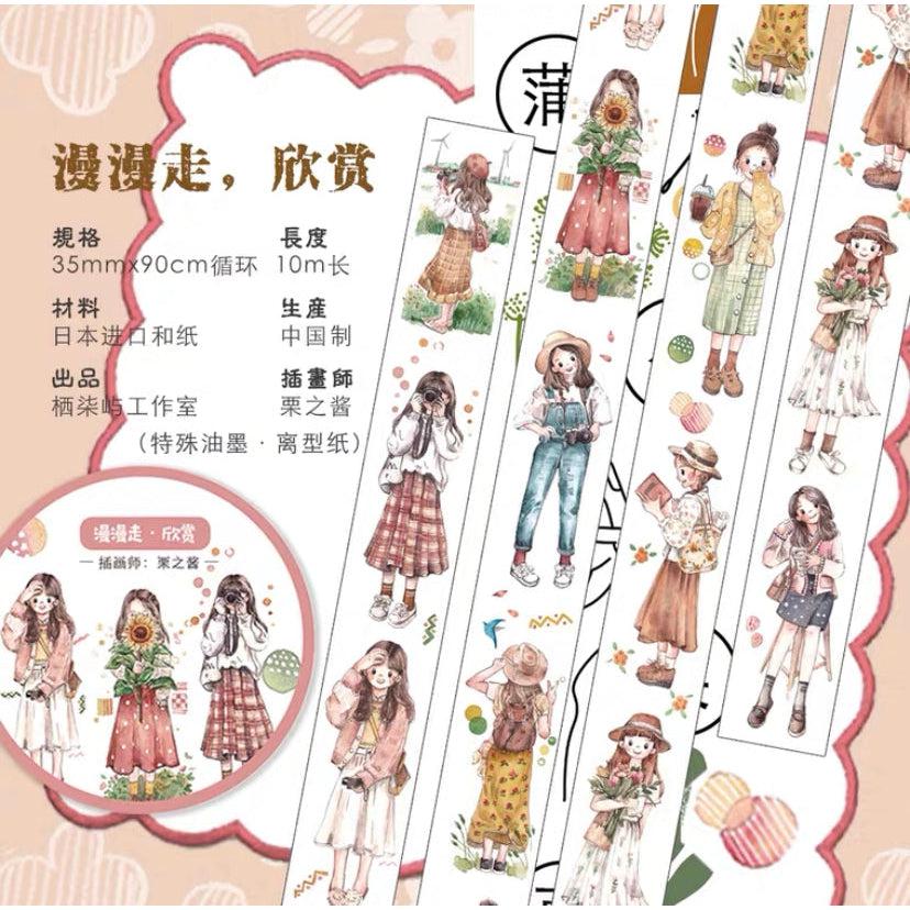 Qiqiyu Vol.1 Girls Tape, Girls Stickers, Traveling Girl Washi Tapes