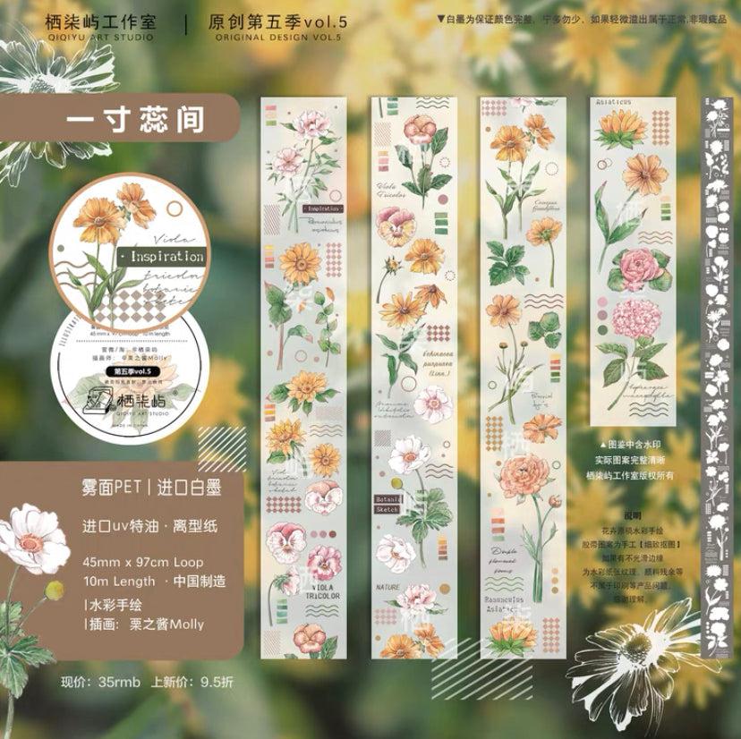 Qiqiyu Vol.5 Flowers PET Tape, Florals Stickers, Sunflower Tape