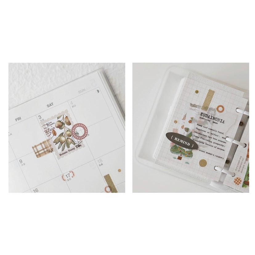 Qiqiyu Vol.6 Postage Stamps Tape, Plants Themed Washi Tape, Watercolor Florals Stickers