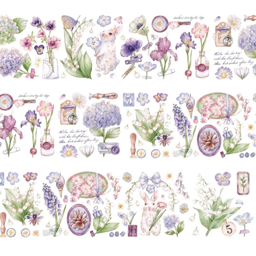 Rabbit and Florals PET Tapes, Washi Tapes, Flower Stickers designed by 壹洱 studio