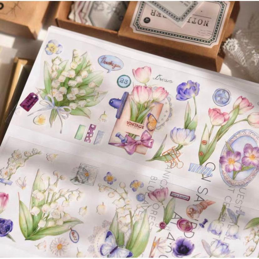 Rabbit and Florals PET Tapes, Washi Tapes, Flower Stickers designed by 壹洱 studio