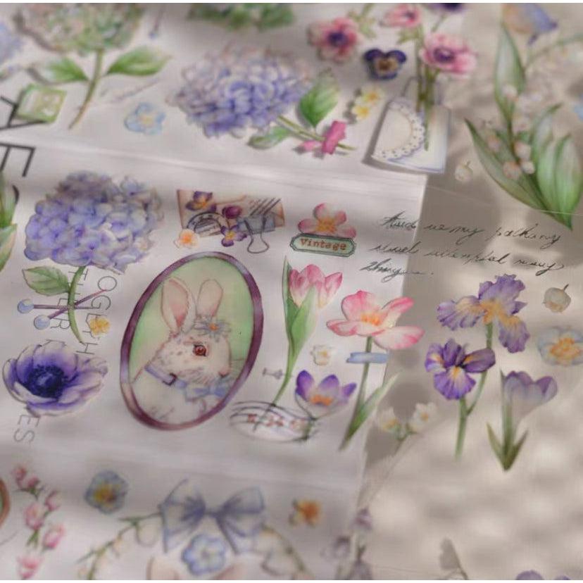 Rabbit and Florals PET Tapes, Washi Tapes, Flower Stickers designed by 壹洱 studio