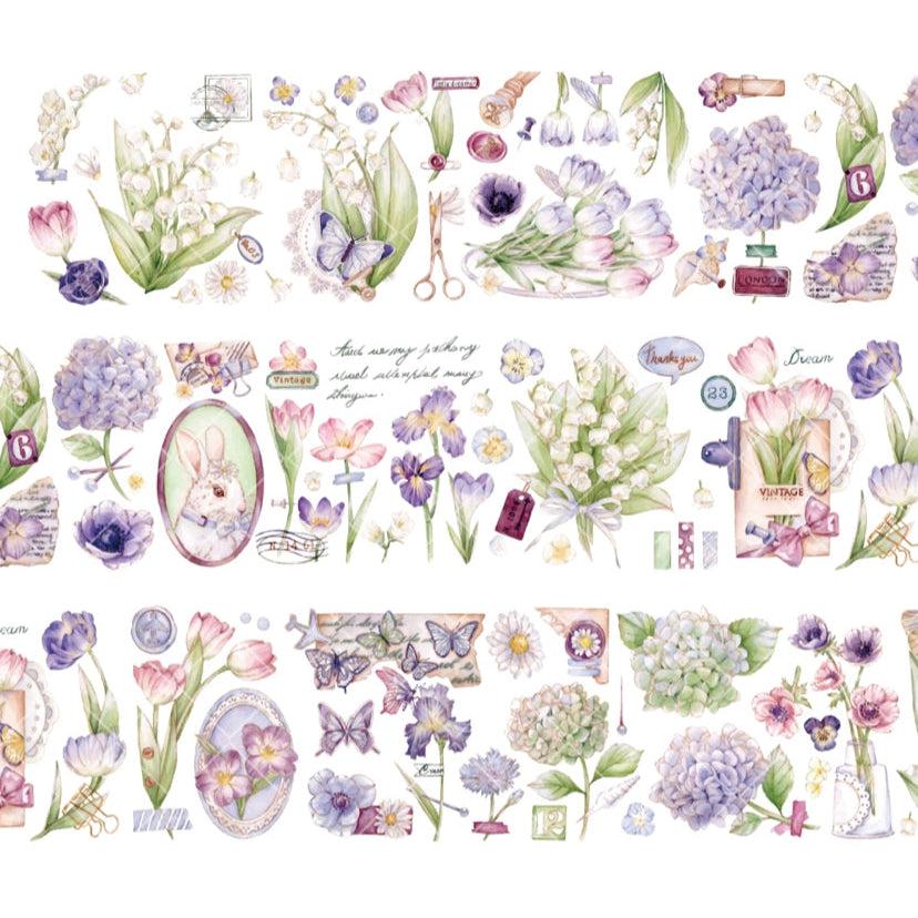 Rabbit and Florals PET Tapes, Washi Tapes, Flower Stickers designed by 壹洱 studio