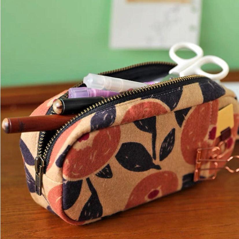 Yellow Plaid Cotton Pencil Case Stationery Cases