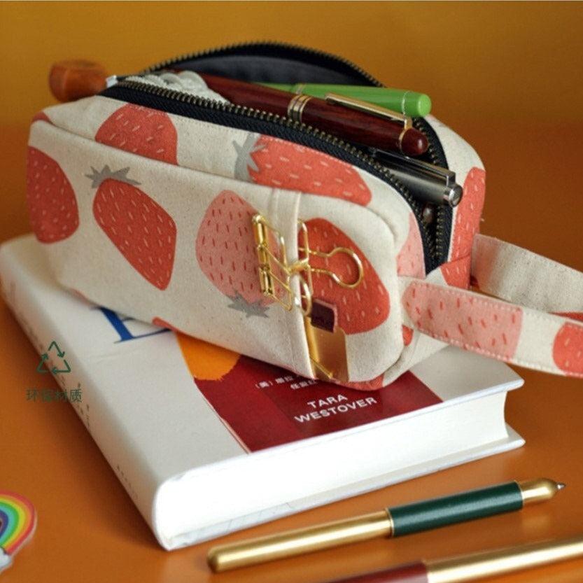 Yellow Plaid Cotton Pencil Case Stationery Cases