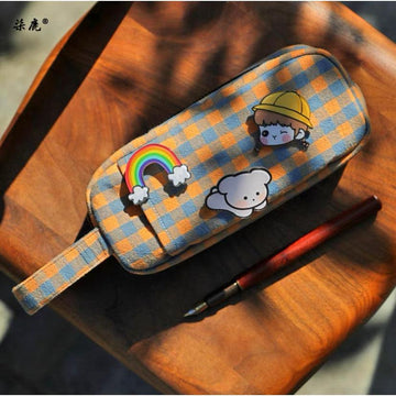 Yellow Plaid Cotton Pencil Case Stationery Cases