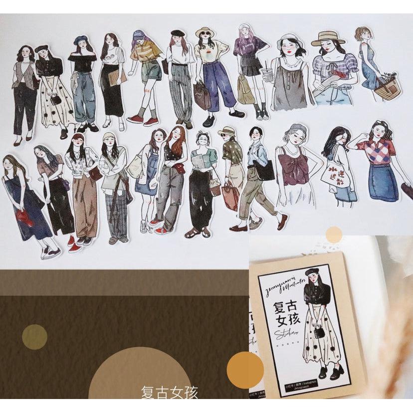 Yuanzi / Retro Girls Stickers, Journal stickers