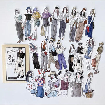 Yuanzi / Retro Girls Stickers, Journal stickers