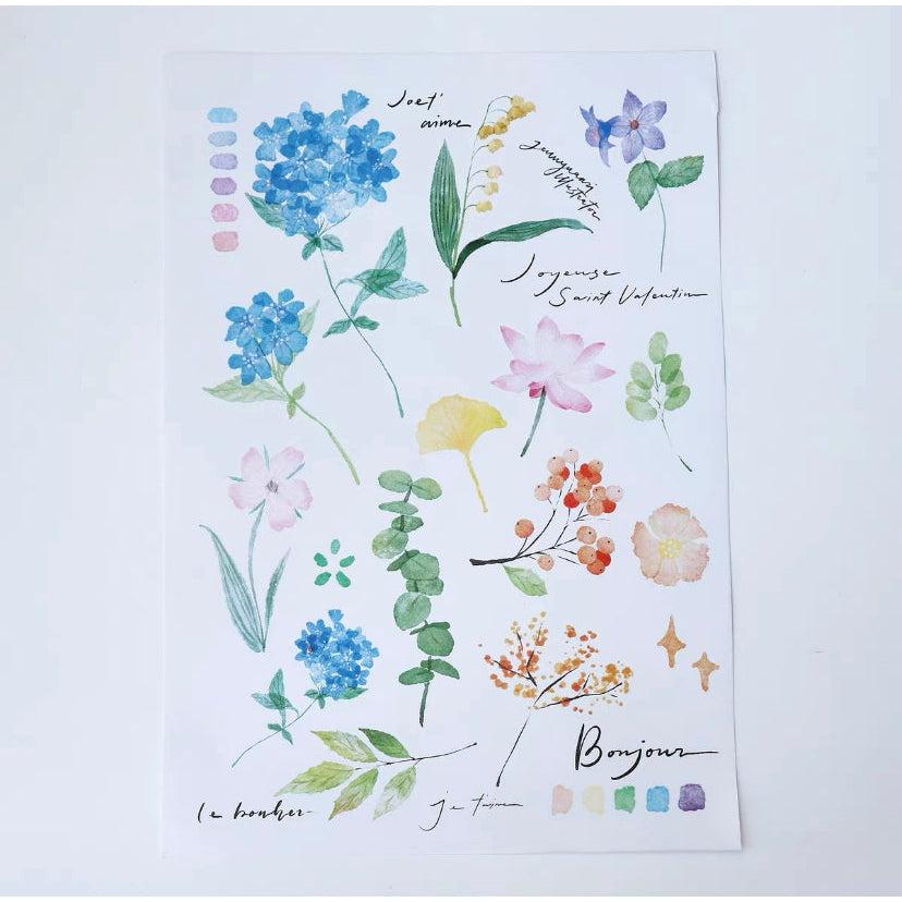 Yuanzi / Watercolor Spring Flowers Stickers,Journal stickers