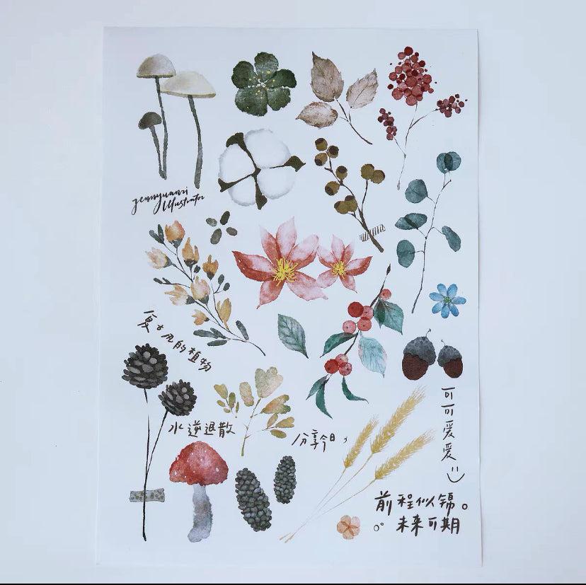 Yuanzi / Watercolor Vintage Flowers Stickers,Journal stickers