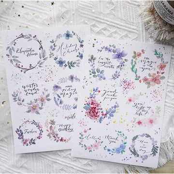 Yuanzi / Watercolor Wreath Stickers, Floral stickers